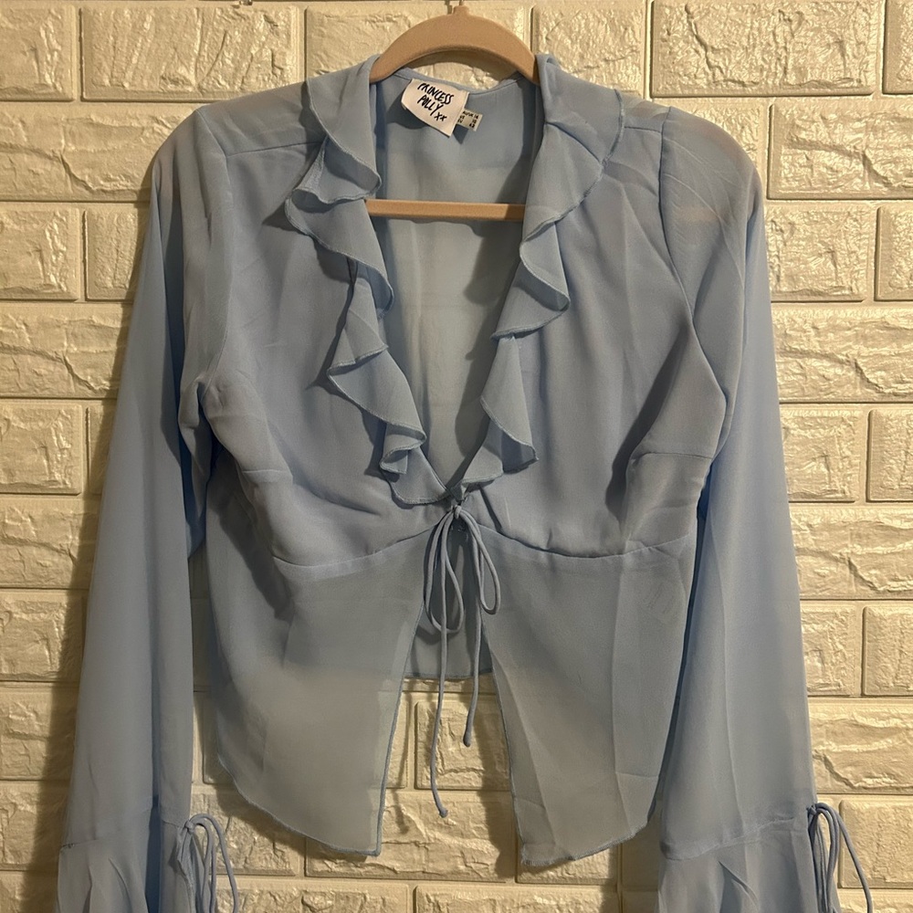 Princess Polly Light Blue Ruffle Blouse